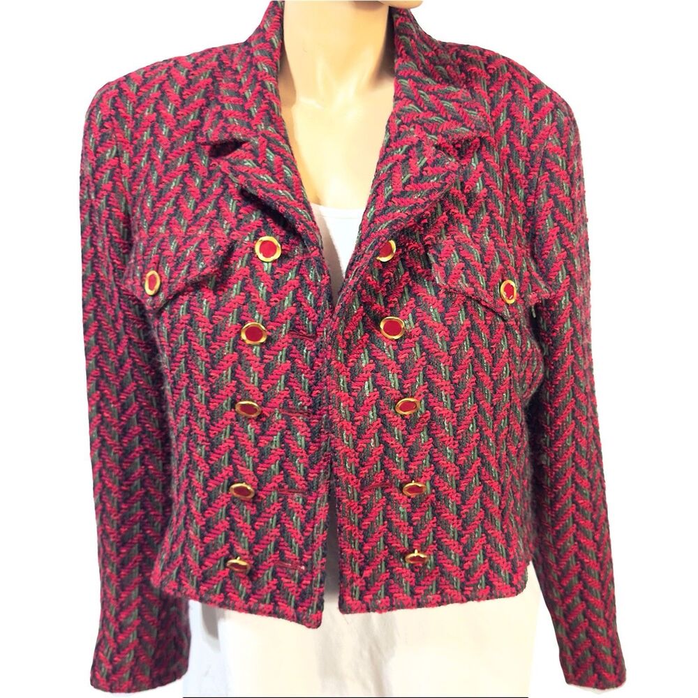Carlisle Blazer Women’s Wool Blend Tweed Cropped Jacket Size L? Double Breasted